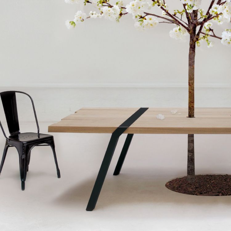 Pi03 Grande table d'extérieur largeur 120 cm en planches de chêne